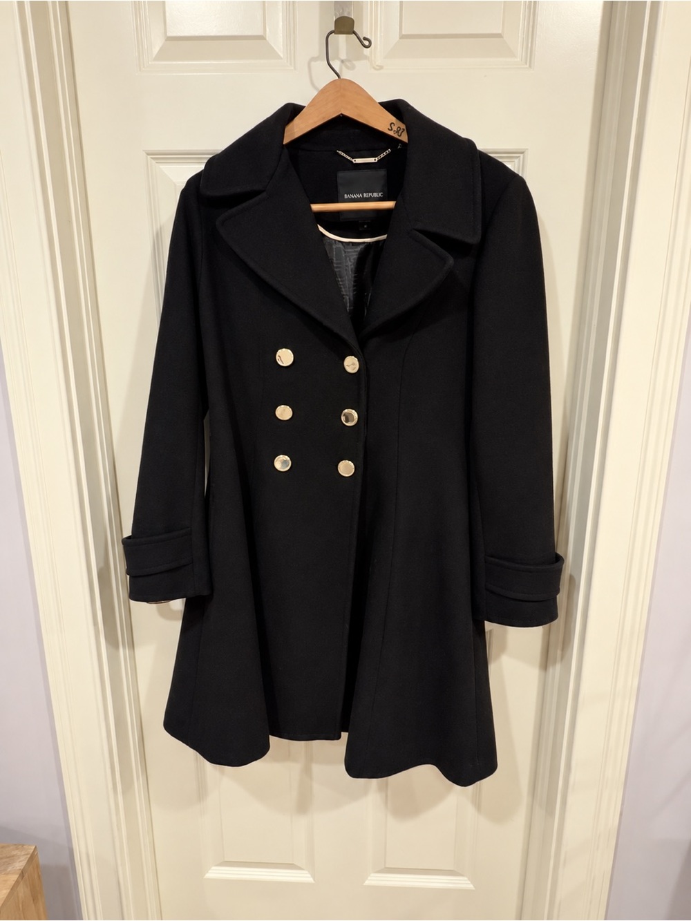 Ivanka Trump Black Double-Breasted Pea Coat with Gold Buttons